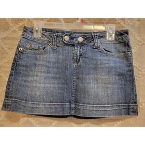 Y2K Skirt Womens Size 4 Distressed Denim Micro Mini Skater Rave Jean Preppy
